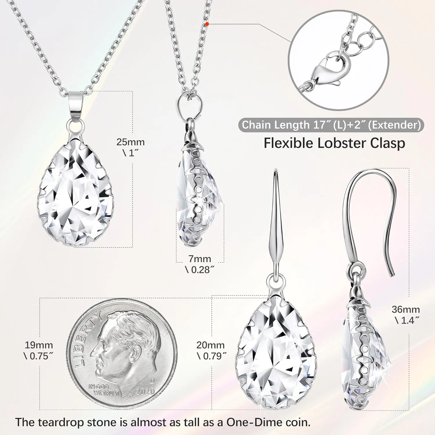 Linawe Crystal Jewelry Sets for Women, Imitation Diamond Pendant Necklace, Rhinestone Drop Dangle Earrings, Birthstone Cubic Zirconia Matching Wedding Jewelry, 14K Gold/Rose Gold/Silver Tones