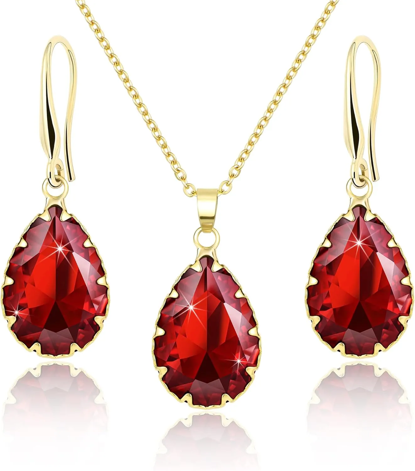 Linawe Crystal Jewelry Sets for Women, Imitation Diamond Pendant Necklace, Rhinestone Drop Dangle Earrings, Birthstone Cubic Zirconia Matching Wedding Jewelry, 14K Gold/Rose Gold/Silver Tones