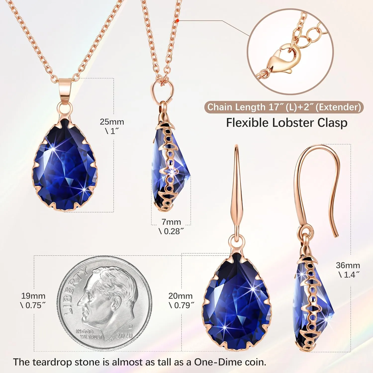 Linawe Crystal Jewelry Sets for Women, Imitation Diamond Pendant Necklace, Rhinestone Drop Dangle Earrings, Birthstone Cubic Zirconia Matching Wedding Jewelry, 14K Gold/Rose Gold/Silver Tones