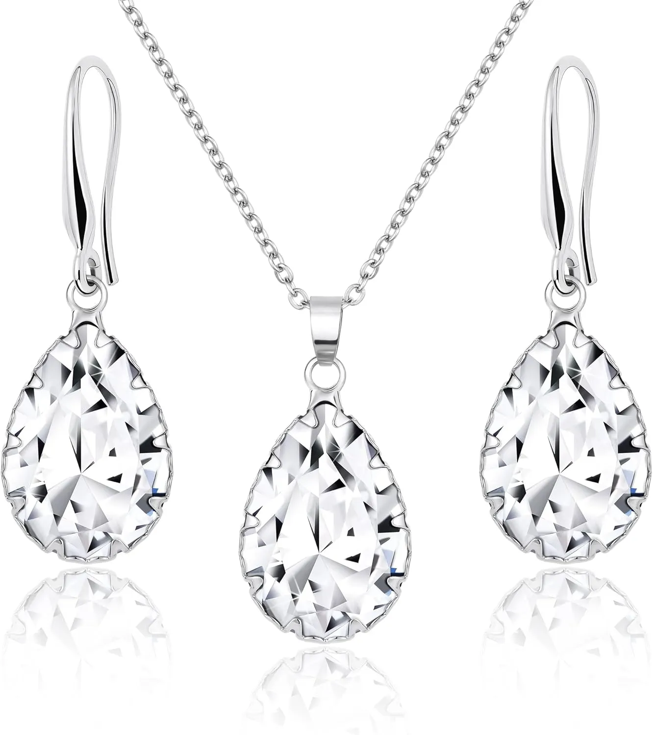 Linawe Crystal Jewelry Sets for Women, Imitation Diamond Pendant Necklace, Rhinestone Drop Dangle Earrings, Birthstone Cubic Zirconia Matching Wedding Jewelry, 14K Gold/Rose Gold/Silver Tones