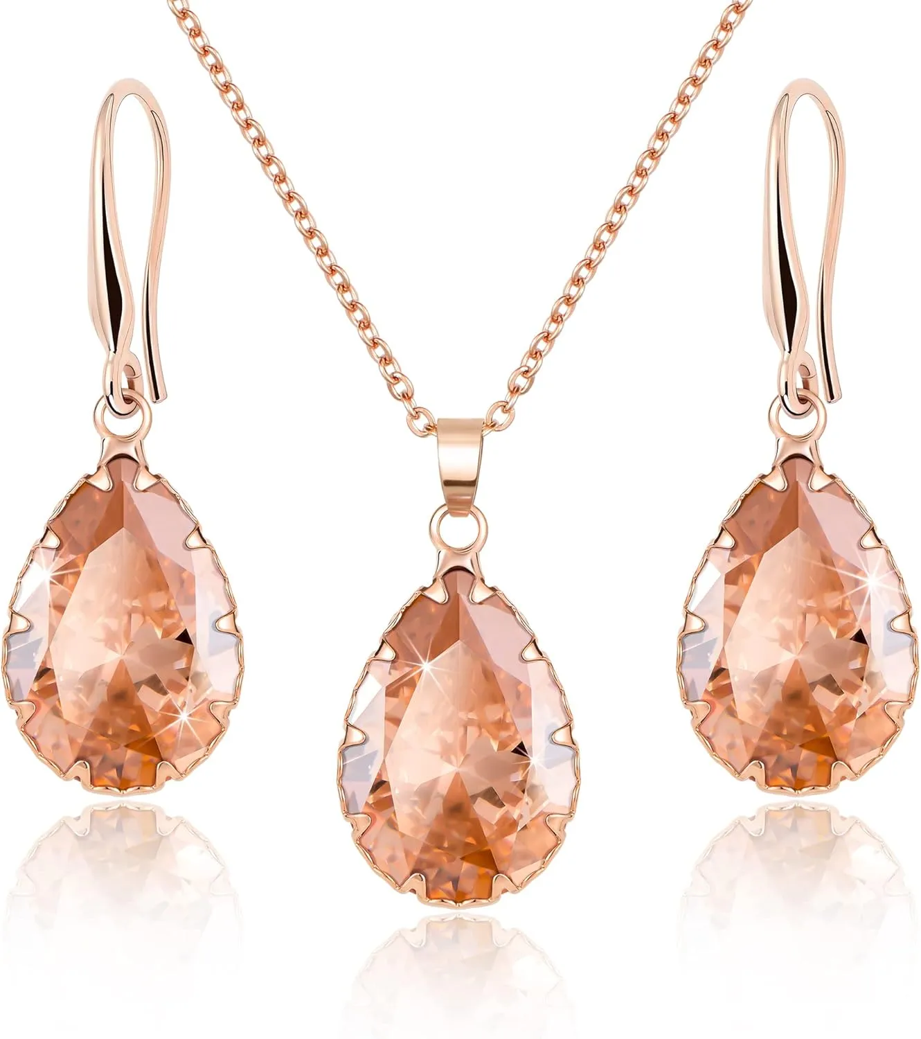 Linawe Crystal Jewelry Sets for Women, Imitation Diamond Pendant Necklace, Rhinestone Drop Dangle Earrings, Birthstone Cubic Zirconia Matching Wedding Jewelry, 14K Gold/Rose Gold/Silver Tones