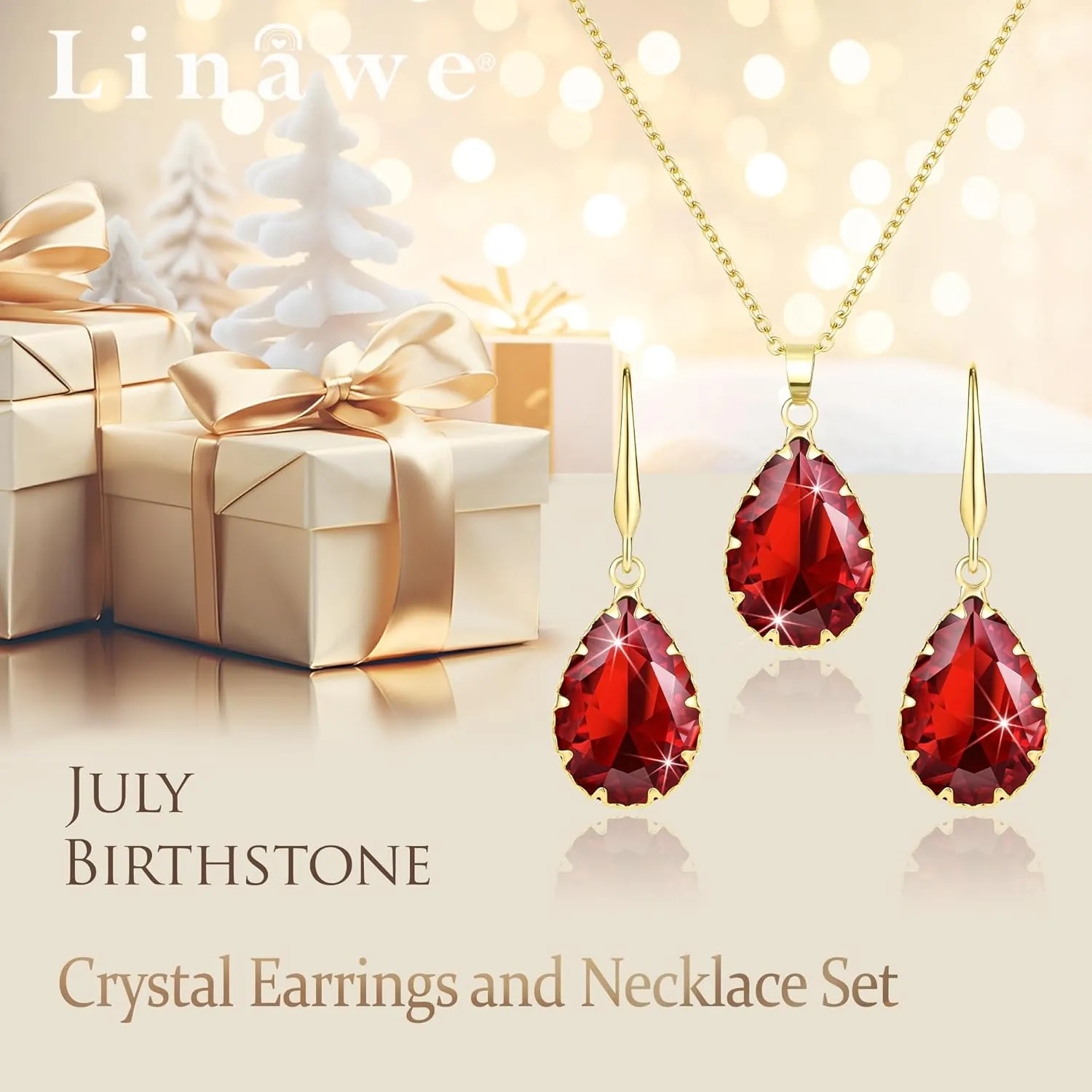 Linawe Crystal Jewelry Sets for Women, Imitation Diamond Pendant Necklace, Rhinestone Drop Dangle Earrings, Birthstone Cubic Zirconia Matching Wedding Jewelry, 14K Gold/Rose Gold/Silver Tones
