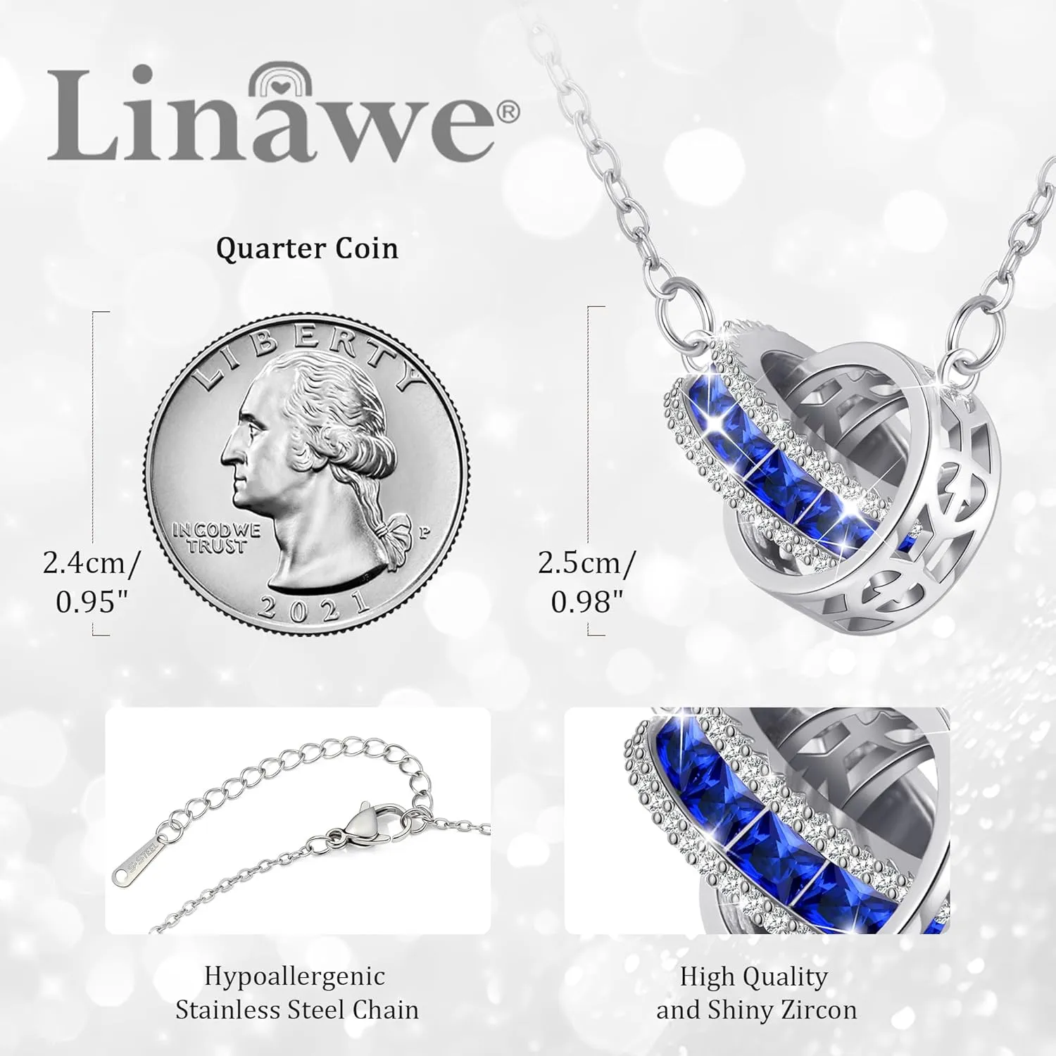 Linawe Moissanite Crystal Imitation Diamond Necklace for Women Trendy, Birthstone Rhinestone Dainty Jewelry, Circle Pendant Stainless Steel Chain Necklaces, Gold, Rose Gold and Silver Tones