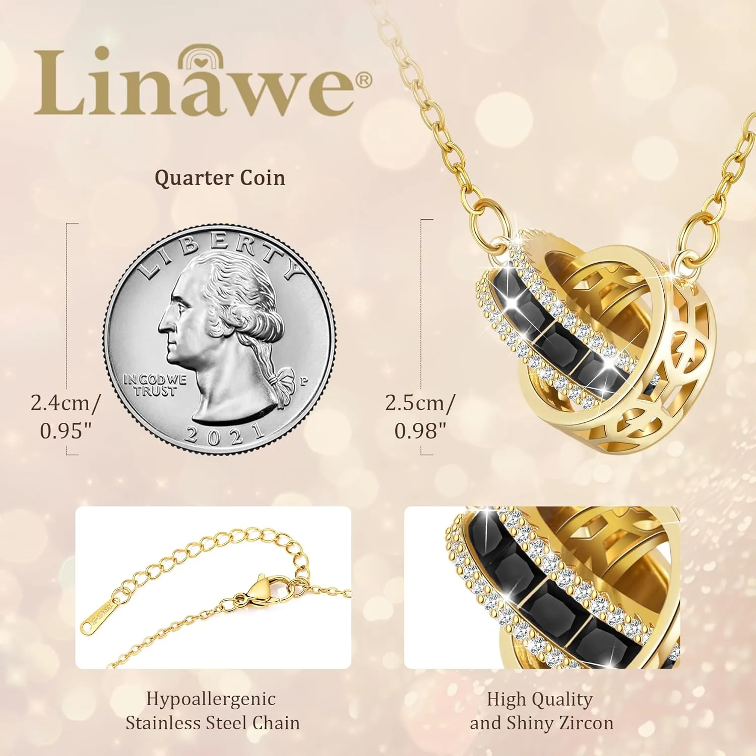 Linawe Moissanite Crystal Imitation Diamond Necklace for Women Trendy, Birthstone Rhinestone Dainty Jewelry, Circle Pendant Stainless Steel Chain Necklaces, Gold, Rose Gold and Silver Tones