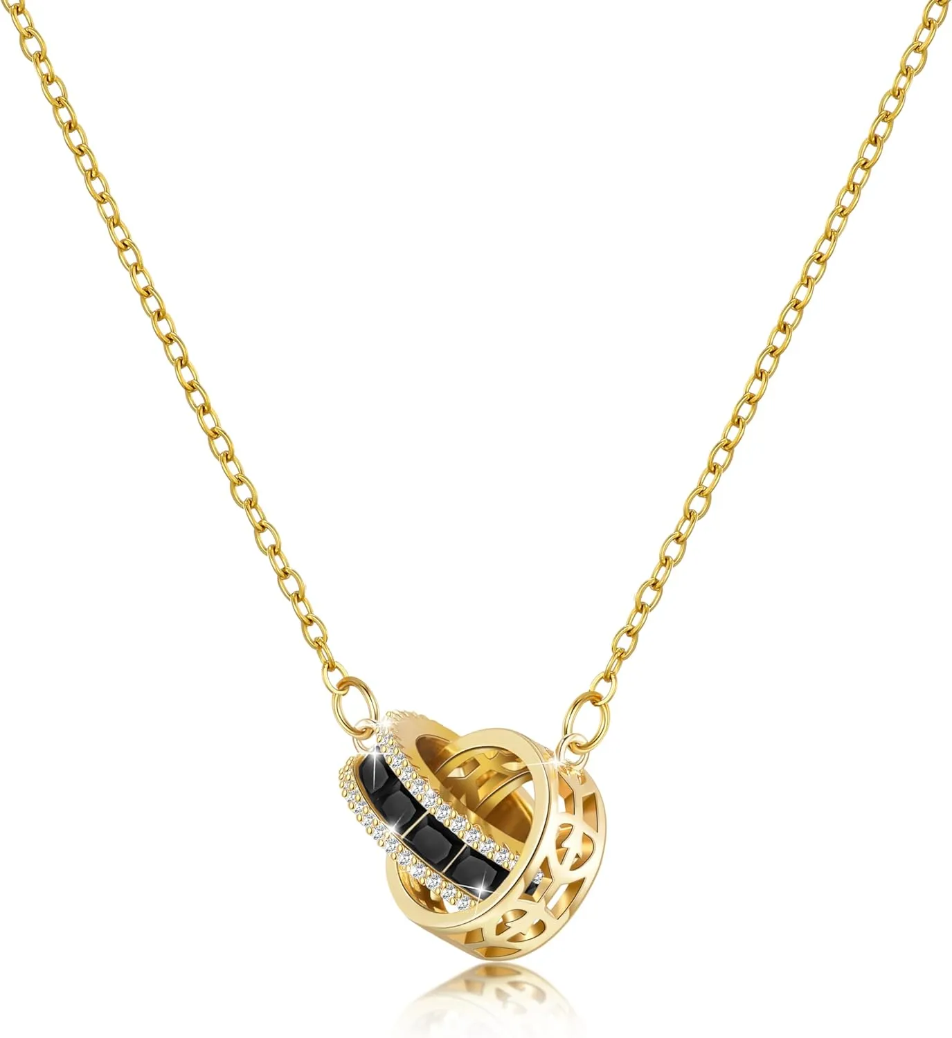 Linawe Moissanite Crystal Imitation Diamond Necklace for Women Trendy, Birthstone Rhinestone Dainty Jewelry, Circle Pendant Stainless Steel Chain Necklaces, Gold, Rose Gold and Silver Tones