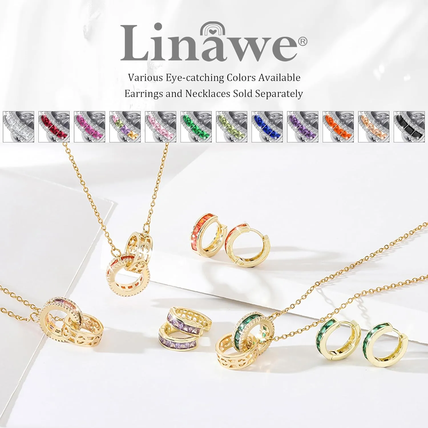 Linawe Moissanite Crystal Imitation Diamond Necklace for Women Trendy, Birthstone Rhinestone Dainty Jewelry, Circle Pendant Stainless Steel Chain Necklaces, Gold, Rose Gold and Silver Tones