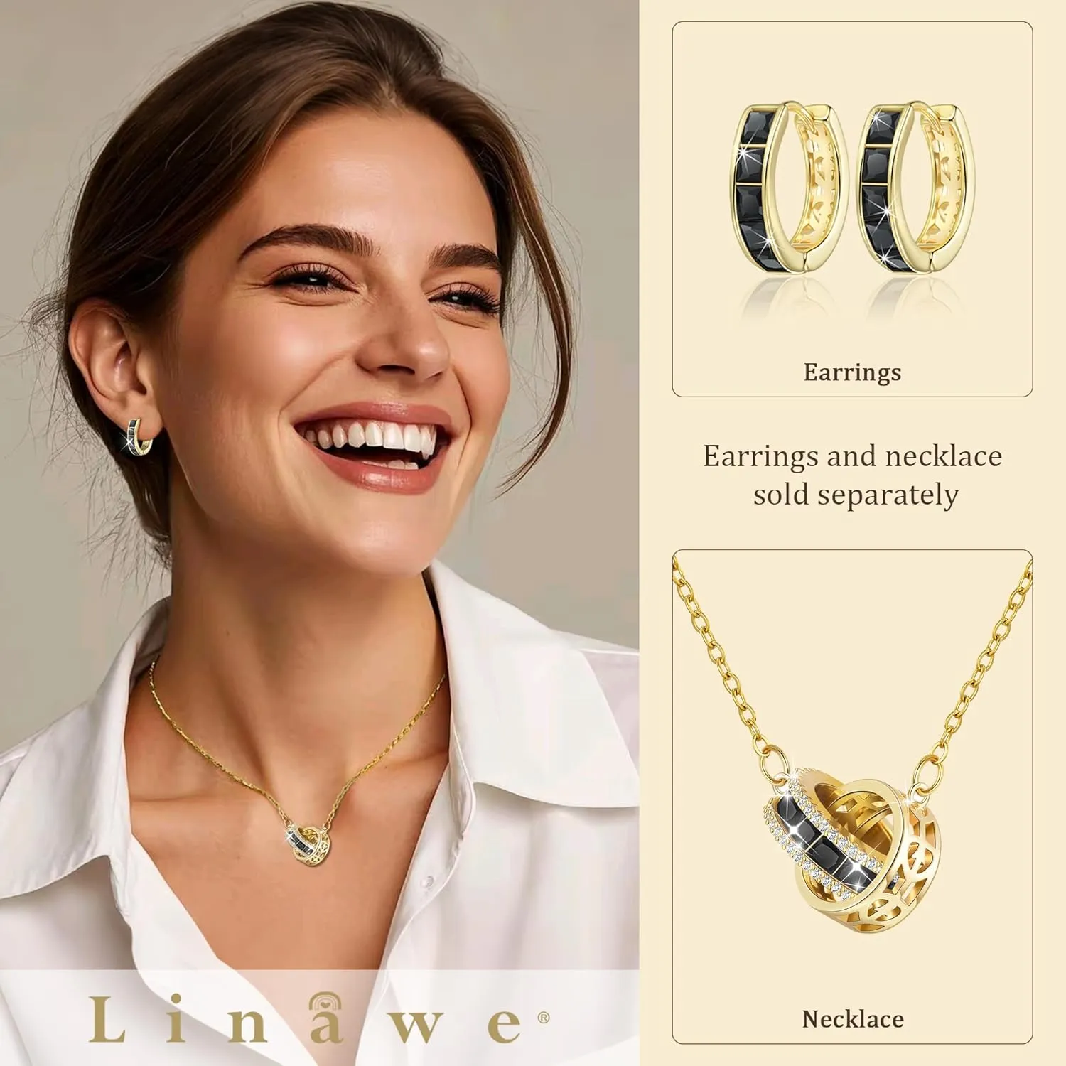 Linawe Moissanite Crystal Imitation Diamond Necklace for Women Trendy, Birthstone Rhinestone Dainty Jewelry, Circle Pendant Stainless Steel Chain Necklaces, Gold, Rose Gold and Silver Tones