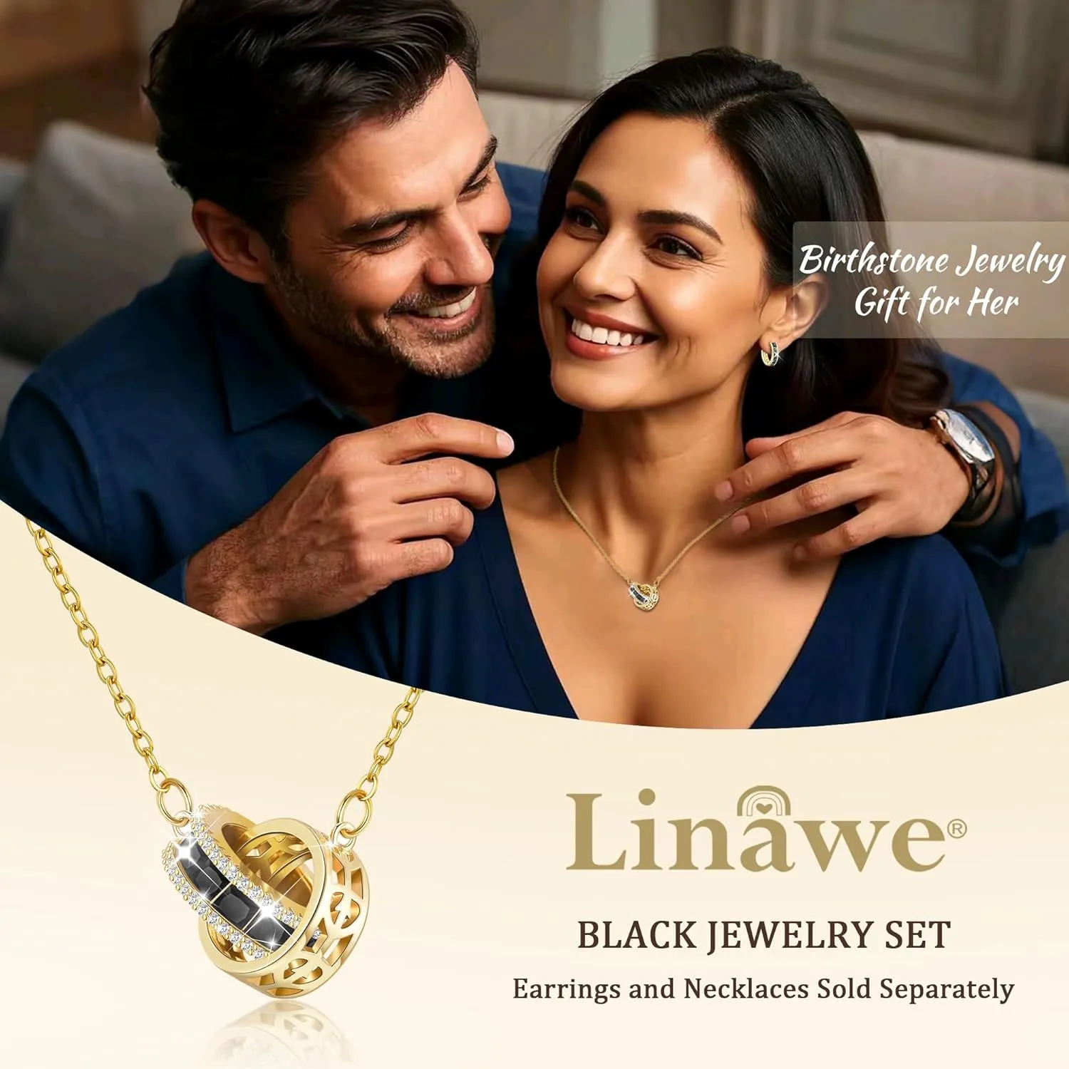 Linawe Moissanite Crystal Imitation Diamond Necklace for Women Trendy, Birthstone Rhinestone Dainty Jewelry, Circle Pendant Stainless Steel Chain Necklaces, Gold, Rose Gold and Silver Tones