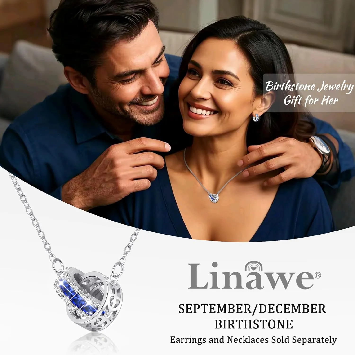 Linawe Moissanite Crystal Imitation Diamond Necklace for Women Trendy, Birthstone Rhinestone Dainty Jewelry, Circle Pendant Stainless Steel Chain Necklaces, Gold, Rose Gold and Silver Tones