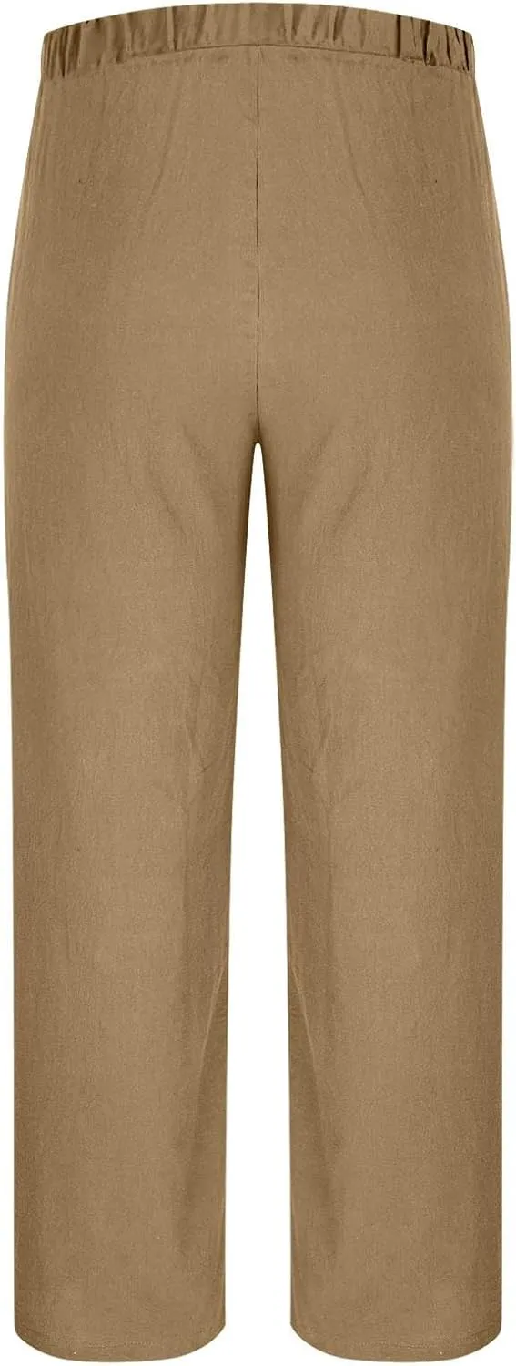 Linen Pants Men Casual Drawstring Loose Fit Beach Summer Pants with Pockets Lightweight Comfy Yoga Trousers