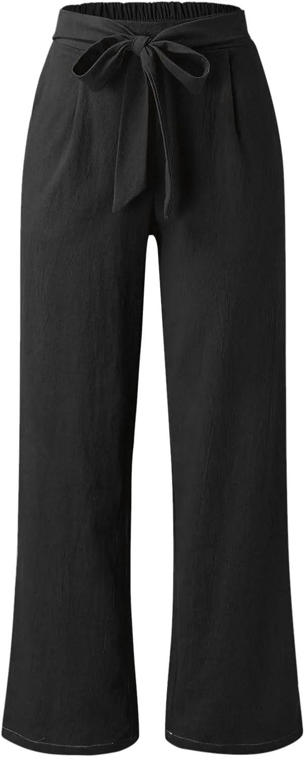 Linen Pants Women Summer Loose Fit Comfy Cotton Trousers Women's Cotton Linen Capri Pants Wide Leg Elastic Beach Pant