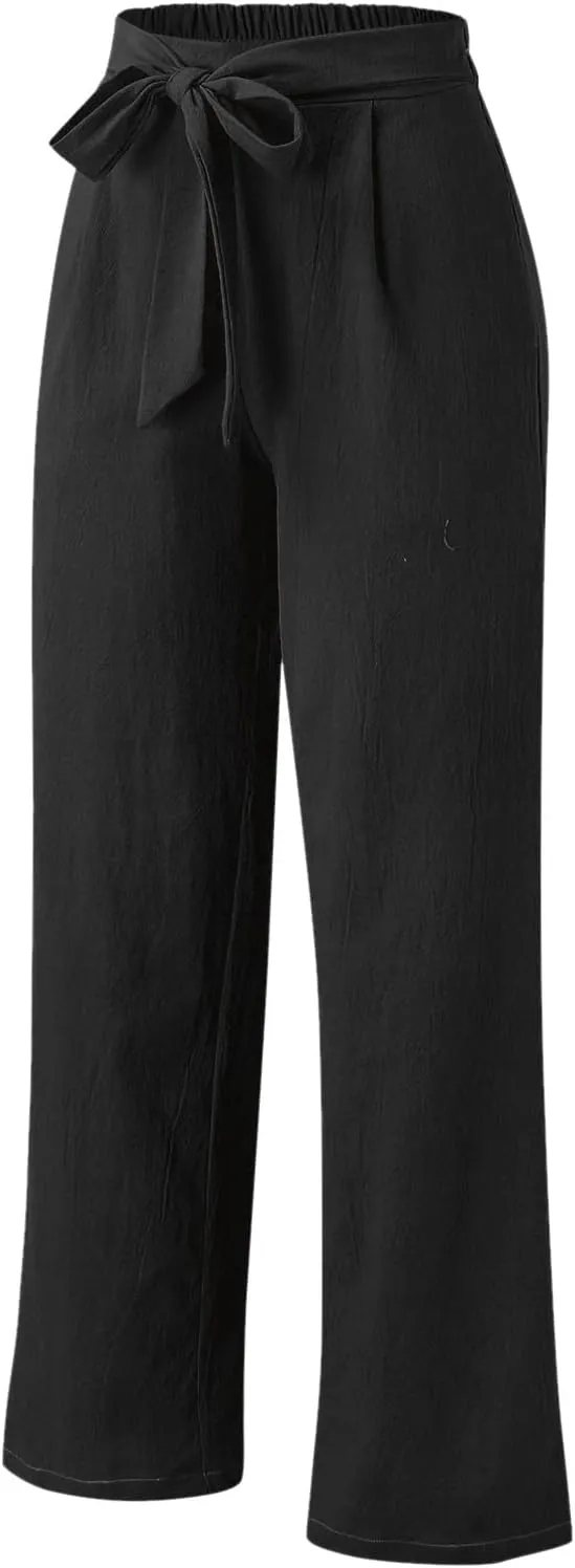 Linen Pants Women Summer Loose Fit Comfy Cotton Trousers Women's Cotton Linen Capri Pants Wide Leg Elastic Beach Pant