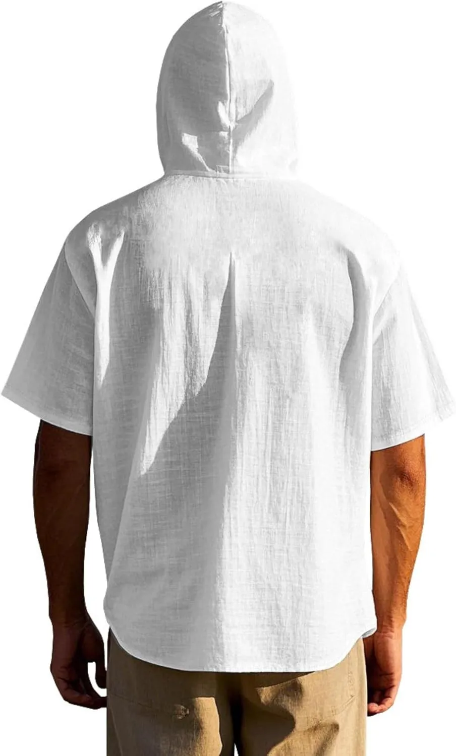 Linen Shirts for Men Button Down Short Sleeve Shirts Western Hooded Sun Shirts Lighweight Casual Loose Beach Top