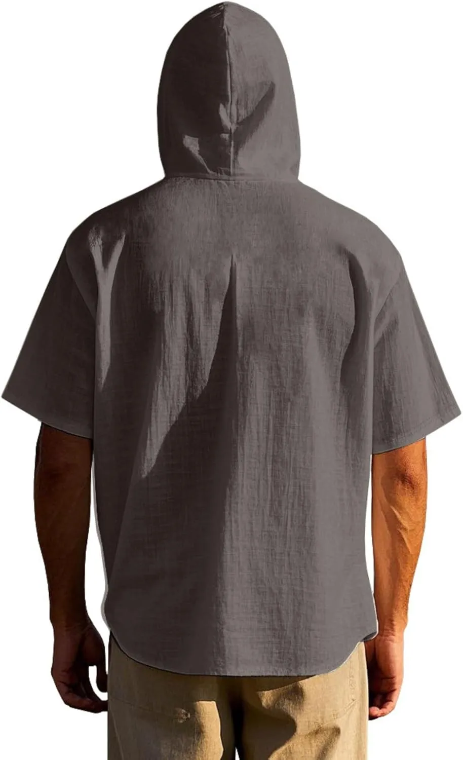 Linen Shirts for Men Button Down Short Sleeve Shirts Western Hooded Sun Shirts Lighweight Casual Loose Beach Top