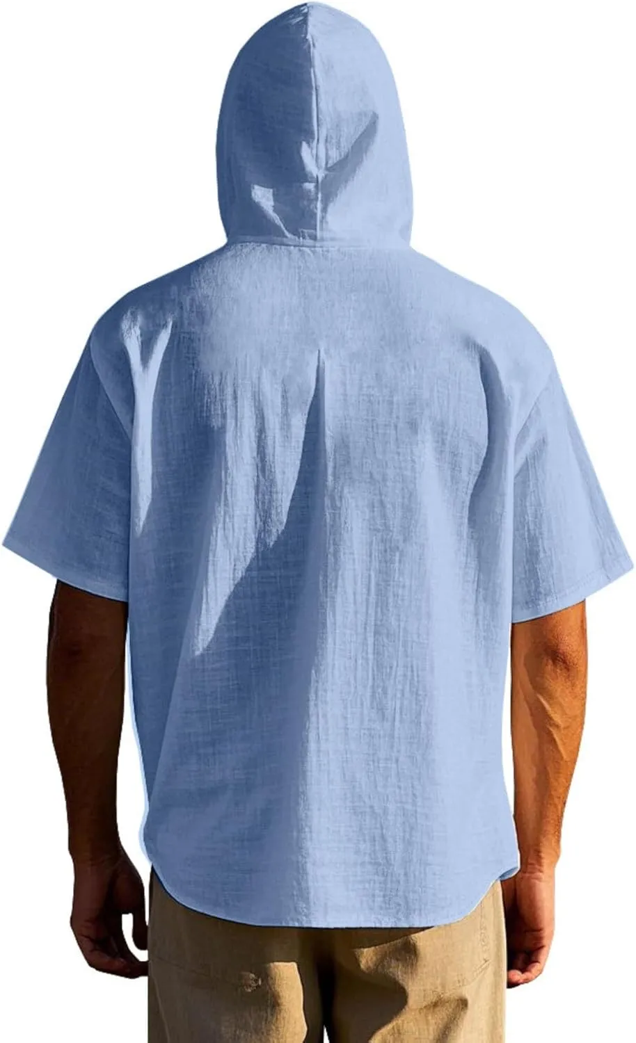 Linen Shirts for Men Button Down Short Sleeve Shirts Western Hooded Sun Shirts Lighweight Casual Loose Beach Top
