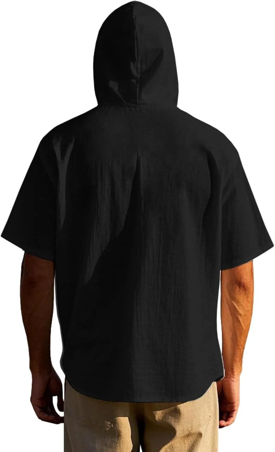 Linen Shirts for Men Button Down Short Sleeve Shirts Western Hooded Sun Shirts Lighweight Casual Loose Beach Top