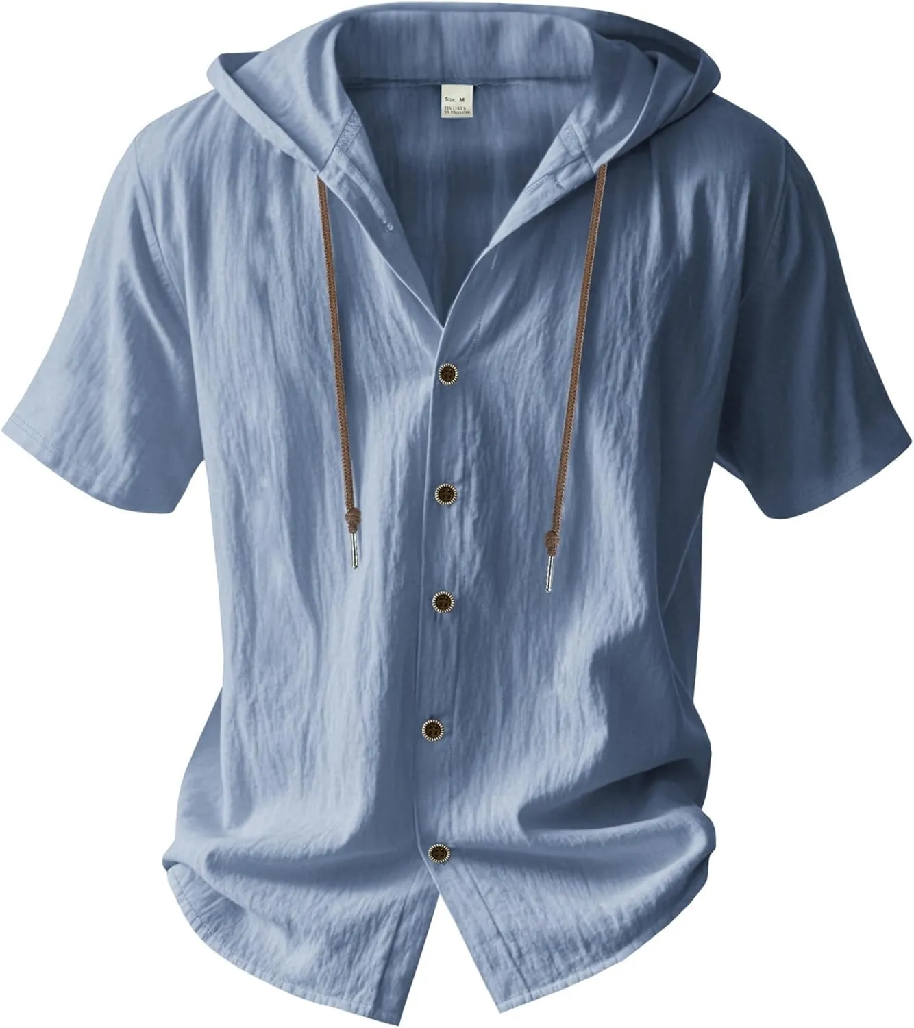 Linen Shirts for Men Button Down Short Sleeve Shirts Western Hooded Sun Shirts Lighweight Casual Loose Beach Top