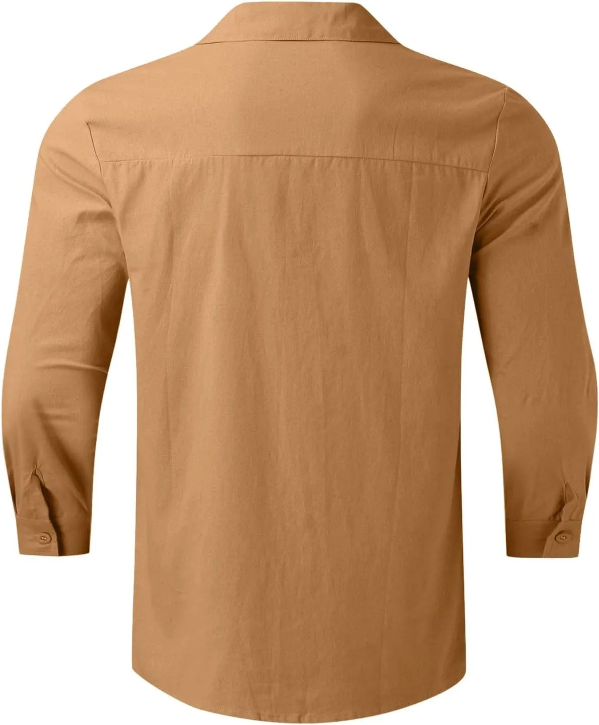 Linen Shirts for Men Solid Button Down 3/4 Sleeve Shirt Lightweight Breathable Lapel Top Summer Casual Beach Clothes