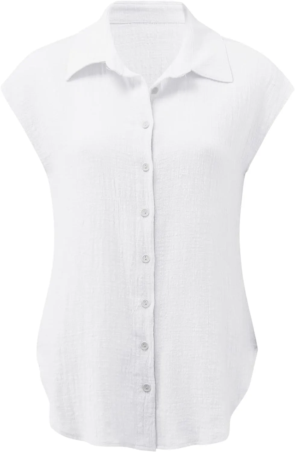 Linen Shirts for Women Summer Button Down Cap Sleeve Shirts Casual Loose Solid V Neck Tops Business Casual Blouses