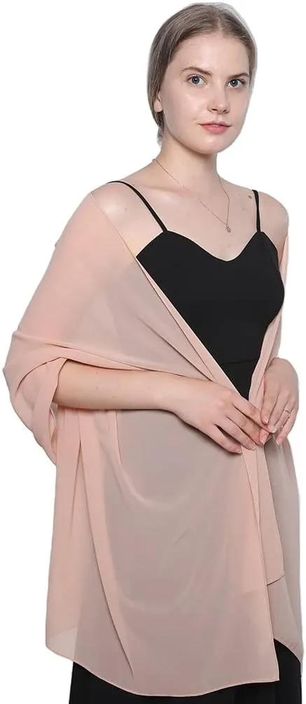 LMVERNA Simple Chiffon Shawls and Wraps for Evening Dresses Silky Long Wrap Scarves for Wedding Party