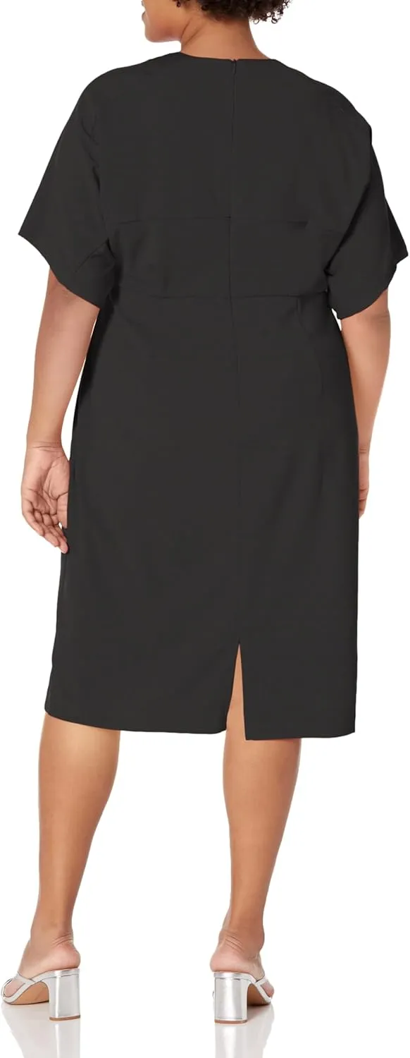 London Times Women's Chic V-Neck Dolman Sleeve Midi Sheath Polished Event Guest of Versatile