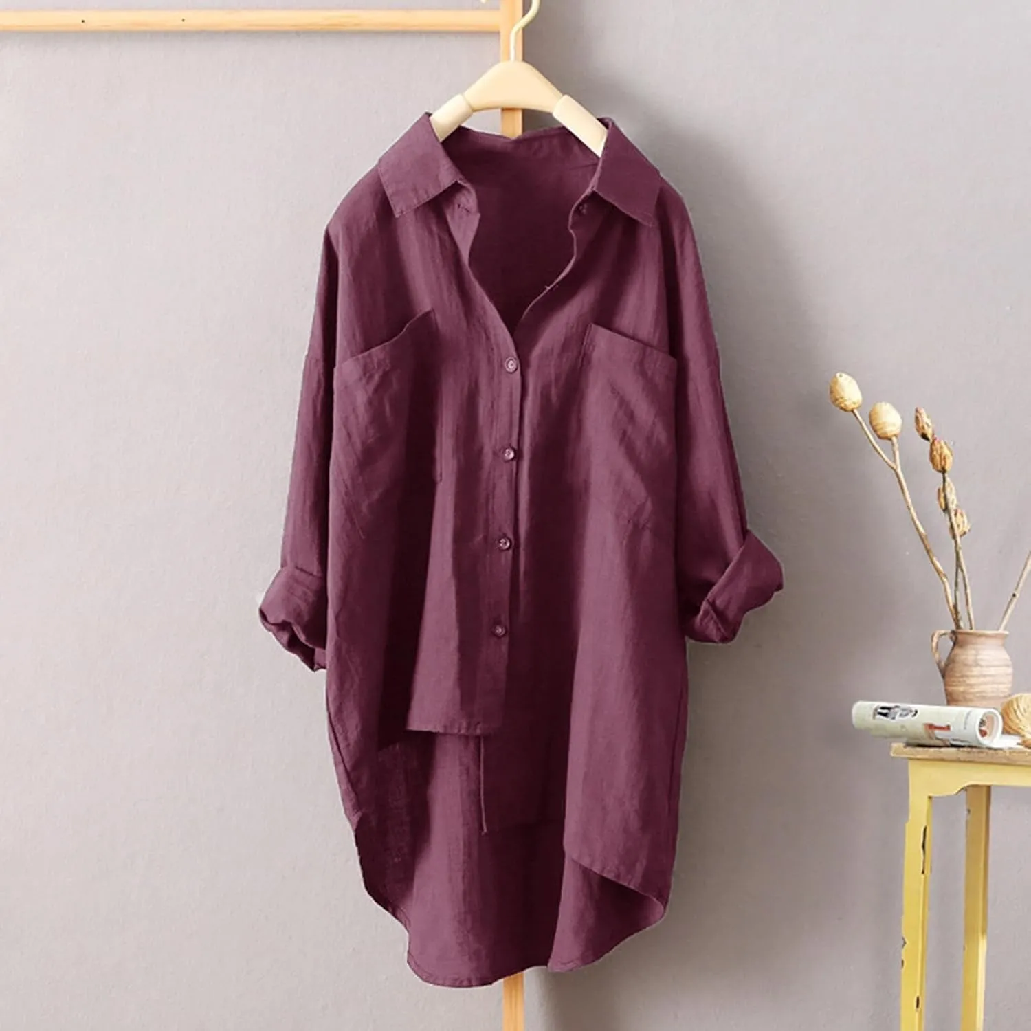 Long Sleeve Cotton Shirts for Women Breathable Loose Crewneck Tops Daily T Shirts Summer Vacation Work Outfits