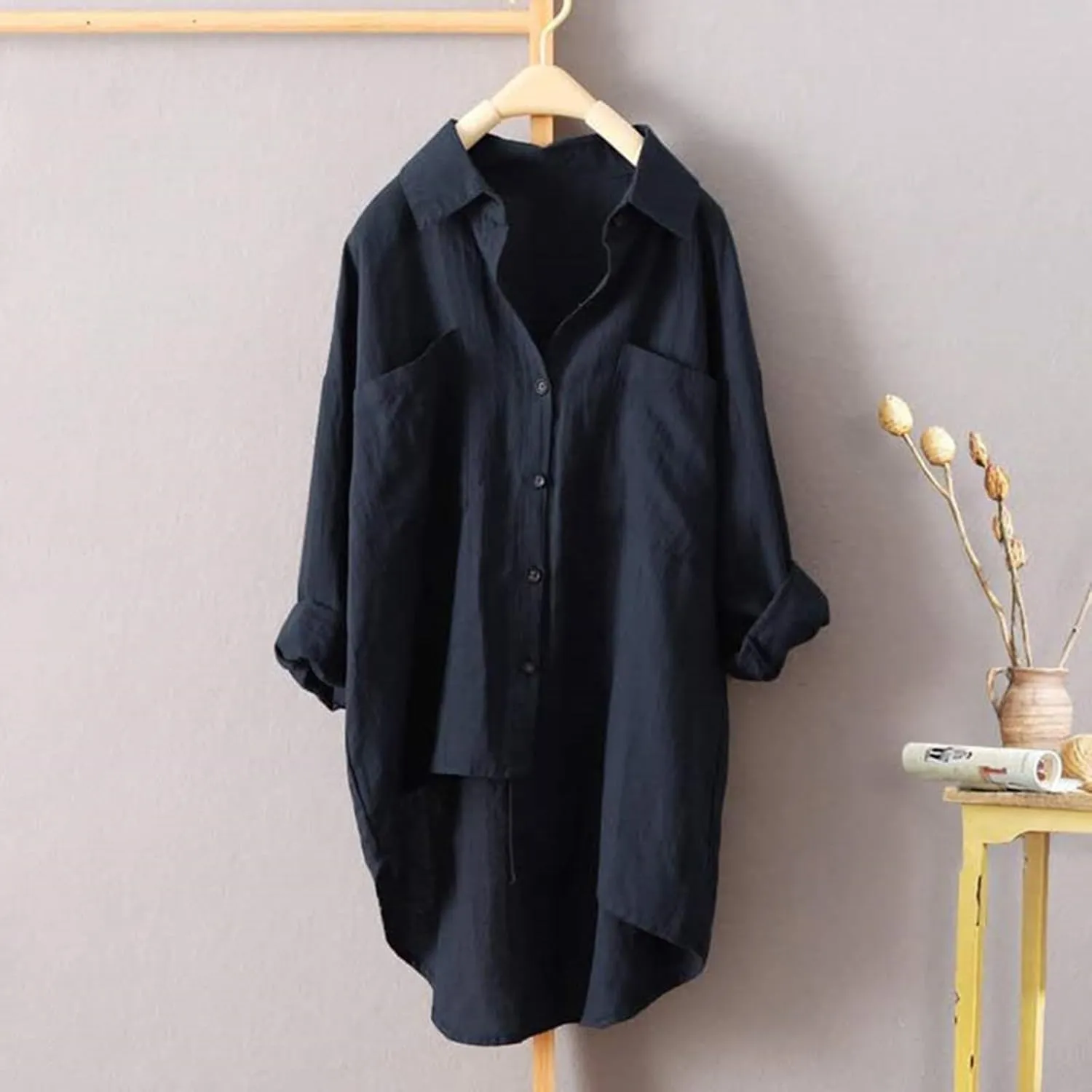 Long Sleeve Cotton Shirts for Women Breathable Loose Crewneck Tops Daily T Shirts Summer Vacation Work Outfits