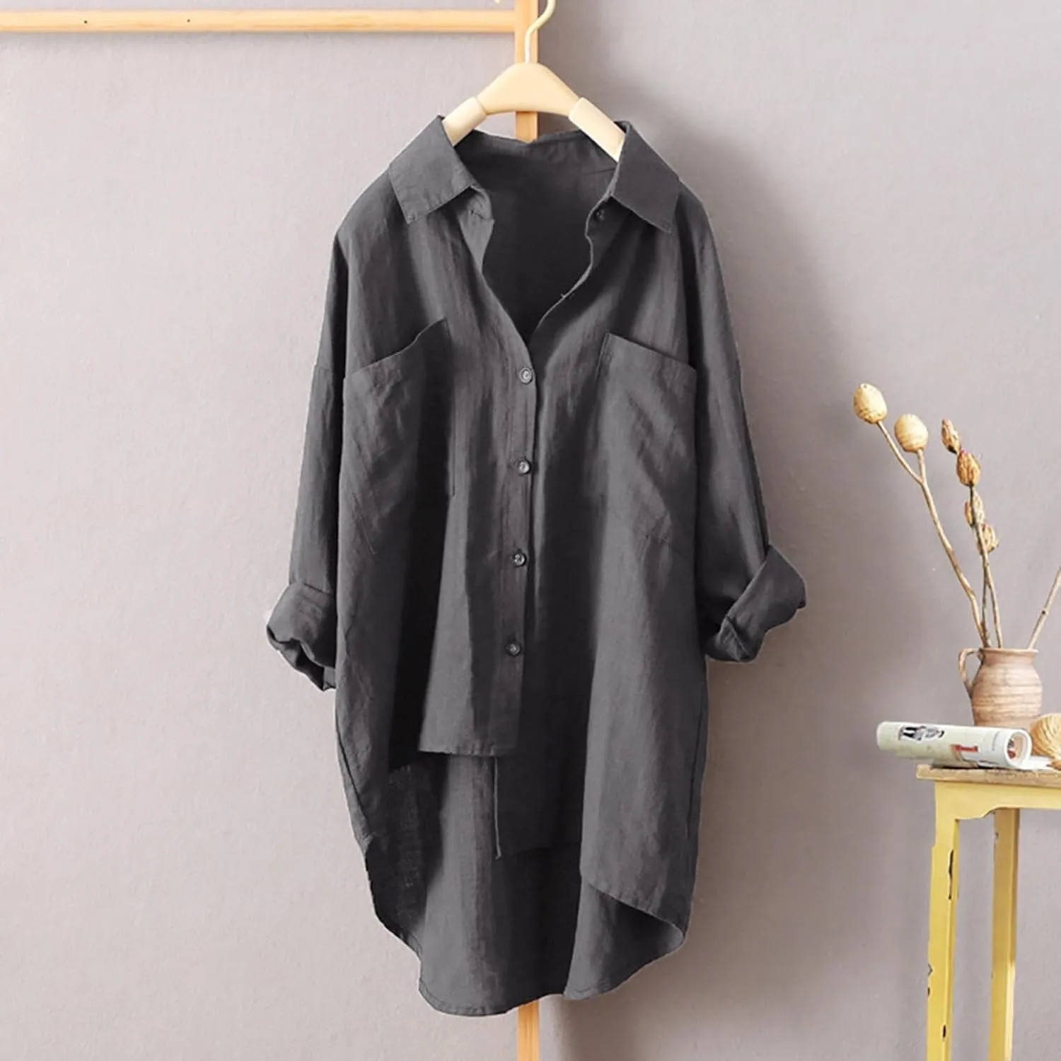 Long Sleeve Cotton Shirts for Women Breathable Loose Crewneck Tops Daily T Shirts Summer Vacation Work Outfits