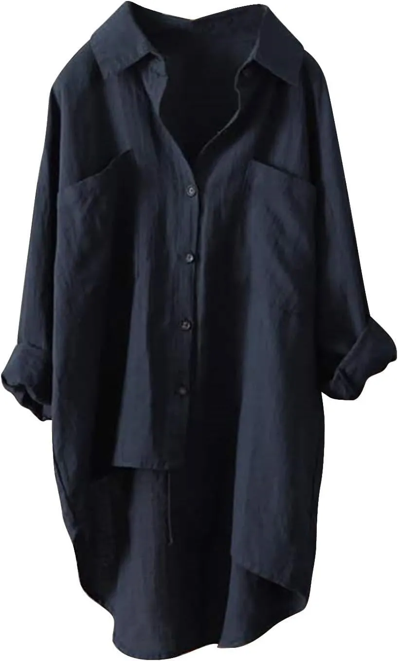 Long Sleeve Cotton Shirts for Women Breathable Loose Crewneck Tops Daily T Shirts Summer Vacation Work Outfits