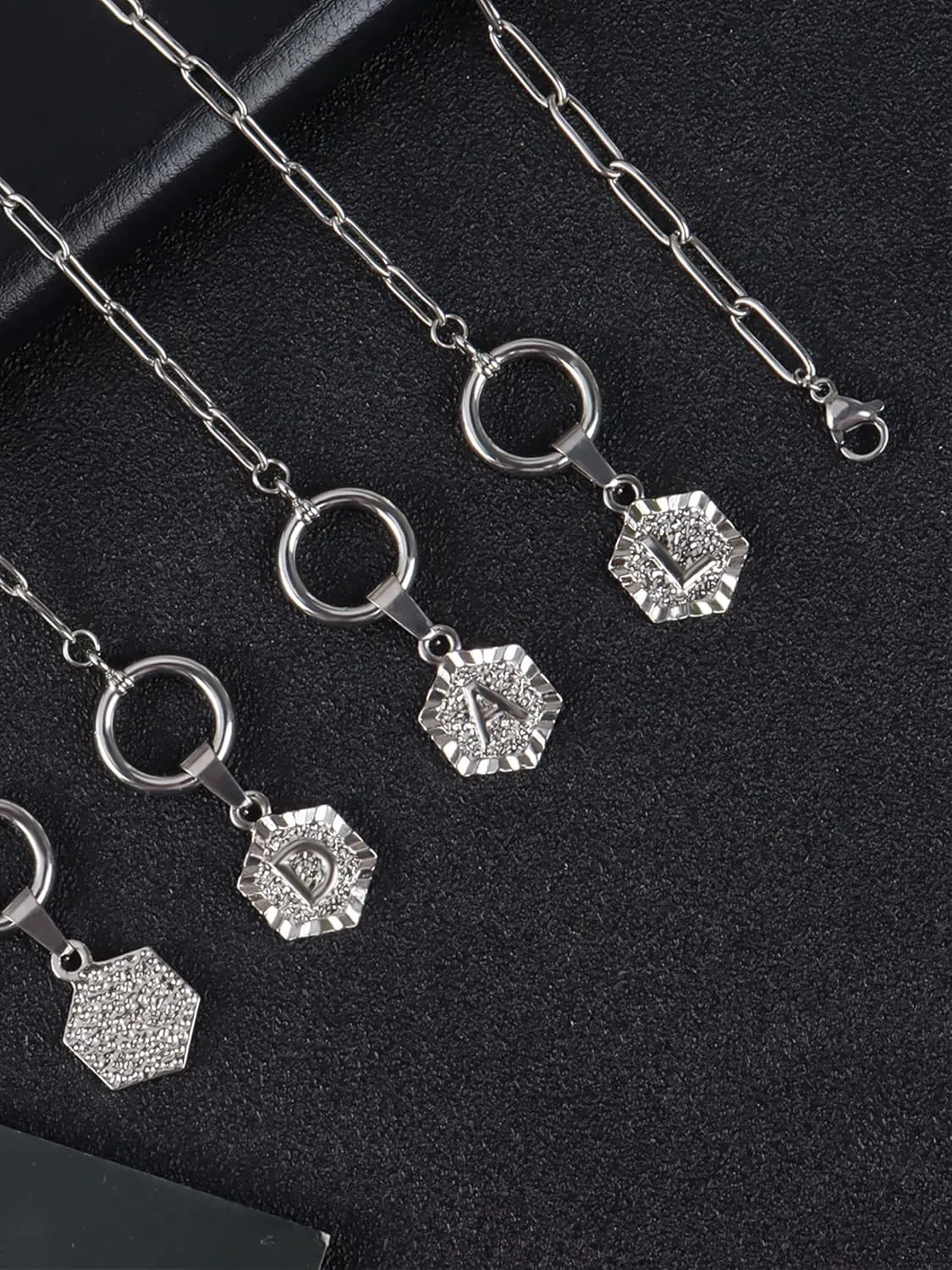 Long tiantian Silver Layered Initial Necklaces for Women Gifts Trendy Stuff Silver Gold Paperclip Link Chain Necklace Coin Letter Pendant Choker Toggle Clasp