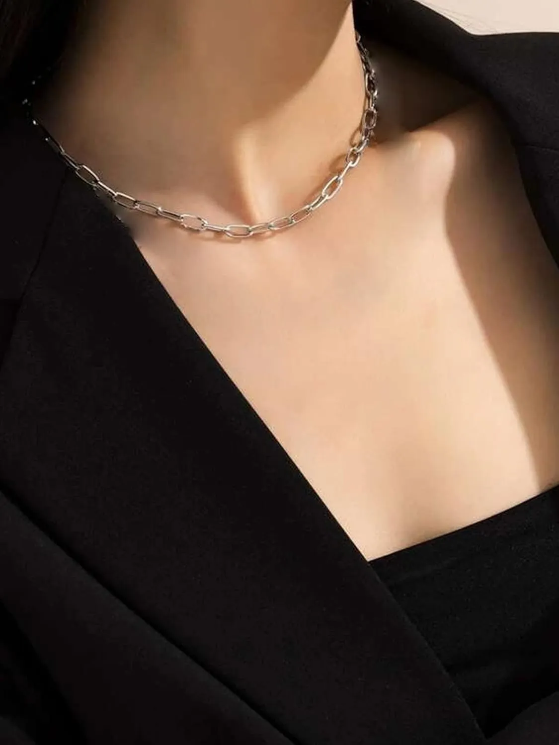 Long tiantian Silver Layered Initial Necklaces for Women Gifts Trendy Stuff Silver Gold Paperclip Link Chain Necklace Coin Letter Pendant Choker Toggle Clasp