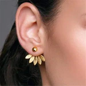Lotus Flower Earrings Studs Front Back Jacket Minimal Women Dainty Everyday Jewelry (gold)
