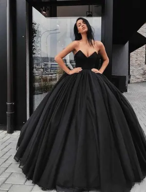 Luolandi Black Wedding Dresses Formal Ball Gown Sweetheart Strapless Floor Length Satin Engagement Gothic Fall Halloween Bridal Gowns