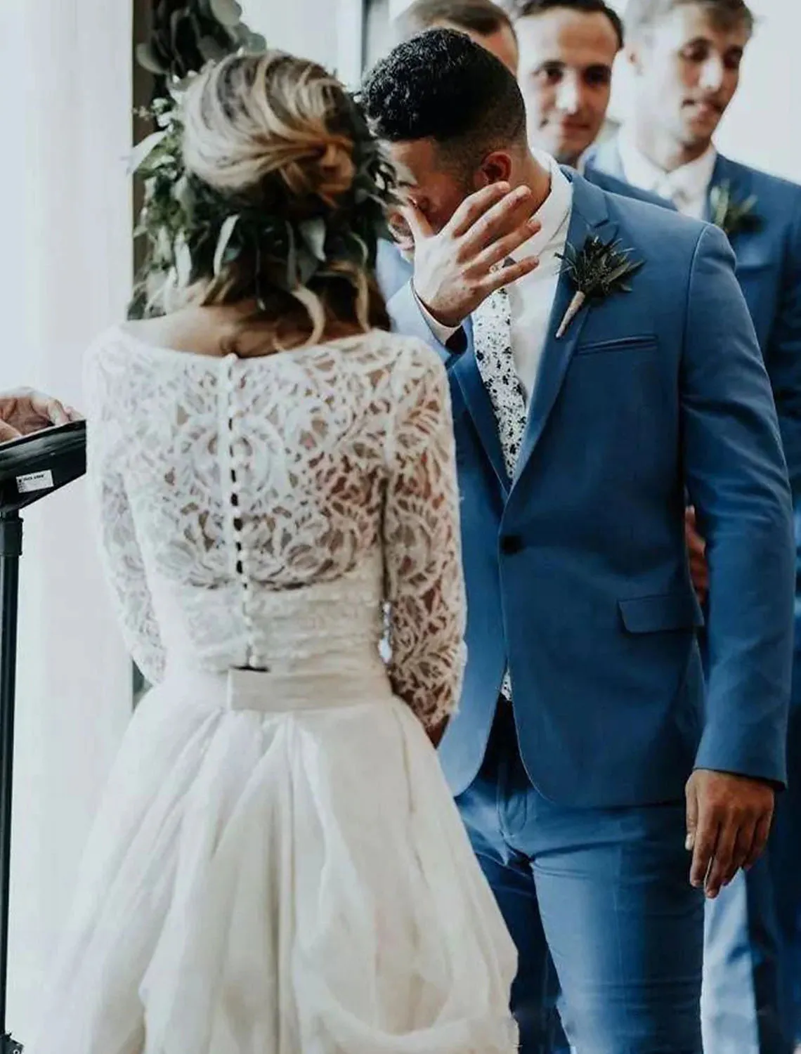 Luolandi Boho Wedding Dresses Ball Gown V Neck 3/4 Length Sleeve Sweep / Brush Train Chiffon Bridal Suits Bridal Gowns