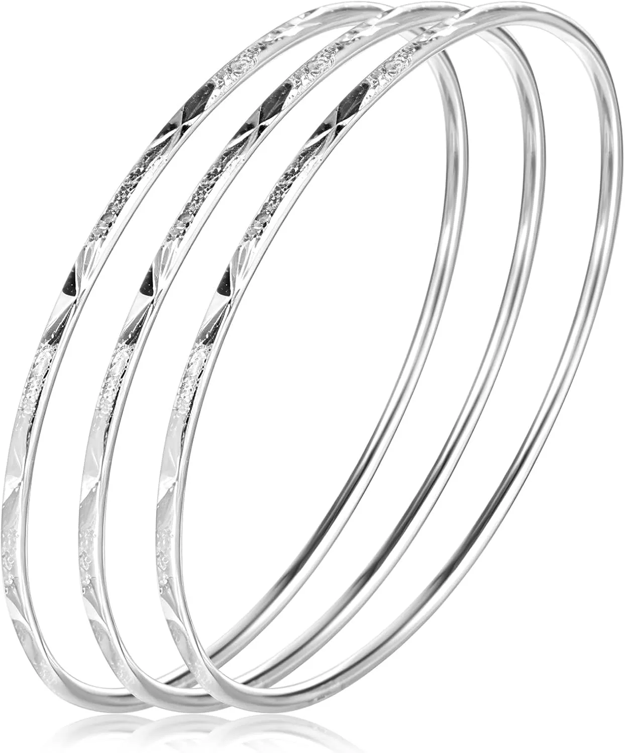 Lusofie 925 Sterling Silver Bangle Bracelet for Women - Elegant Shiny Star Cuff, Gift for Mom, Wife on Valentine's Day, Mother's Day