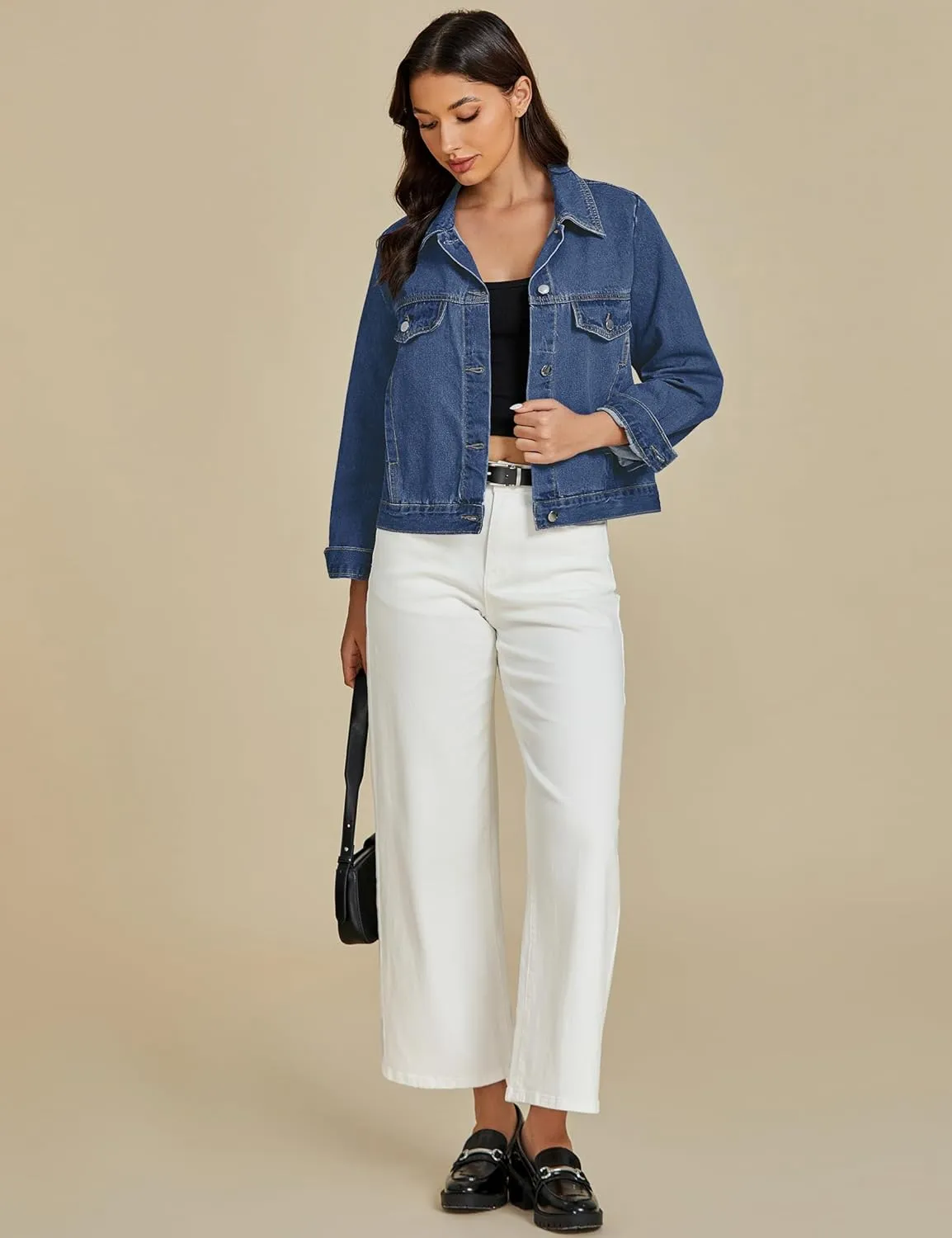 luvamia Denim Jackets for Women Trendy Casual Button Down Relaxed Fit Western Trucker Distressed Jean Jacket with Pocket