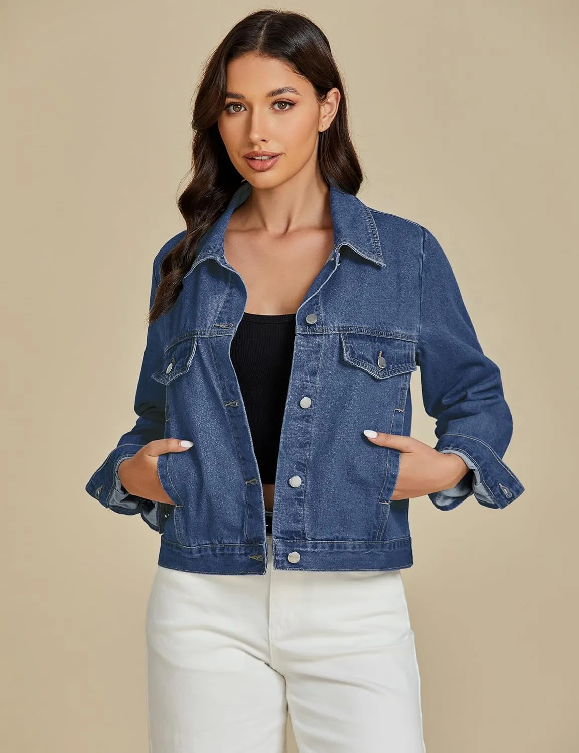 luvamia Denim Jackets for Women Trendy Casual Button Down Relaxed Fit Western Trucker Distressed Jean Jacket with Pocket