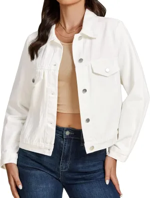 luvamia Denim Jackets for Women Trendy Casual Button Down Relaxed Fit Western Trucker Distressed Jean Jacket with Pocket