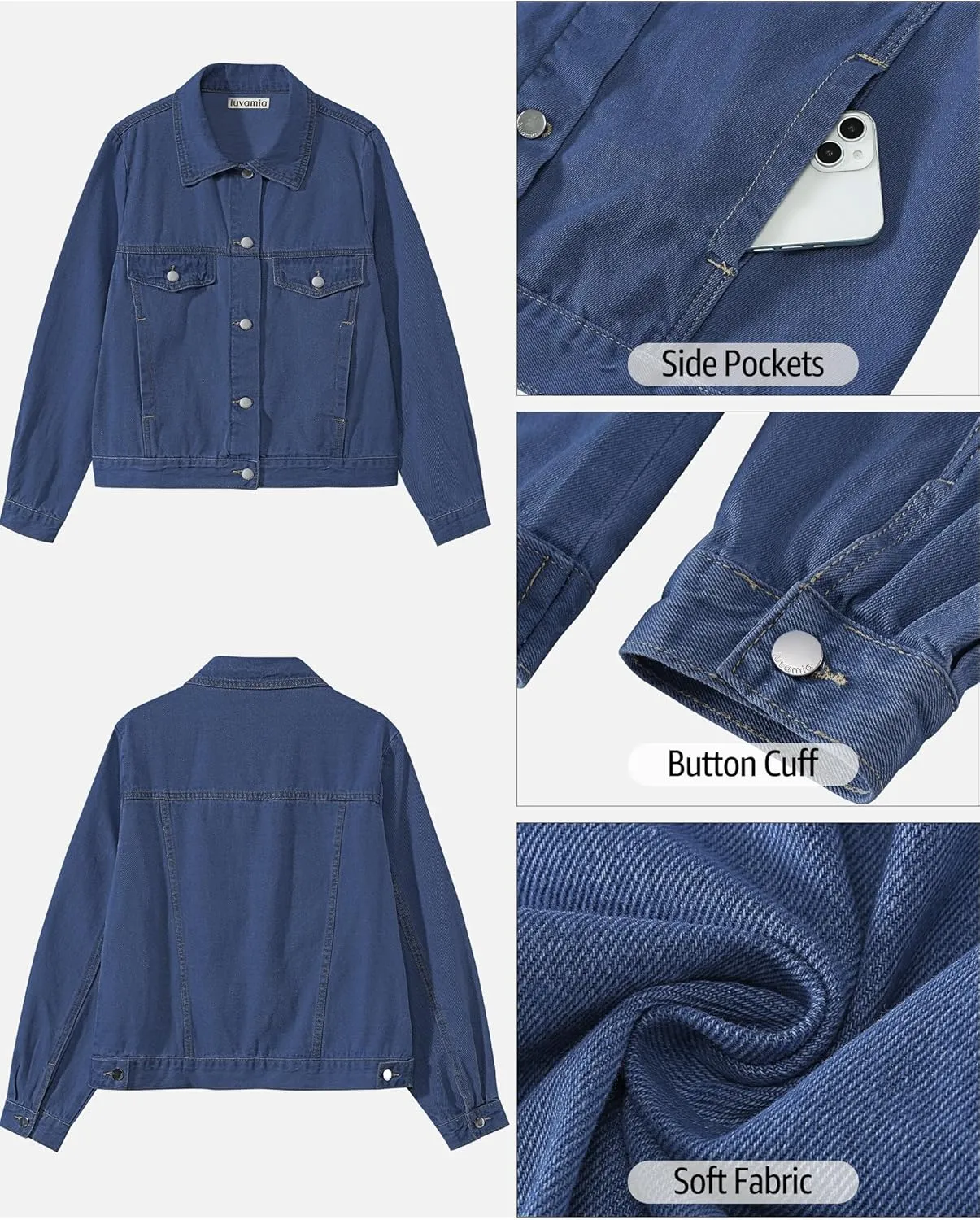 luvamia Denim Jackets for Women Trendy Casual Button Down Relaxed Fit Western Trucker Distressed Jean Jacket with Pocket