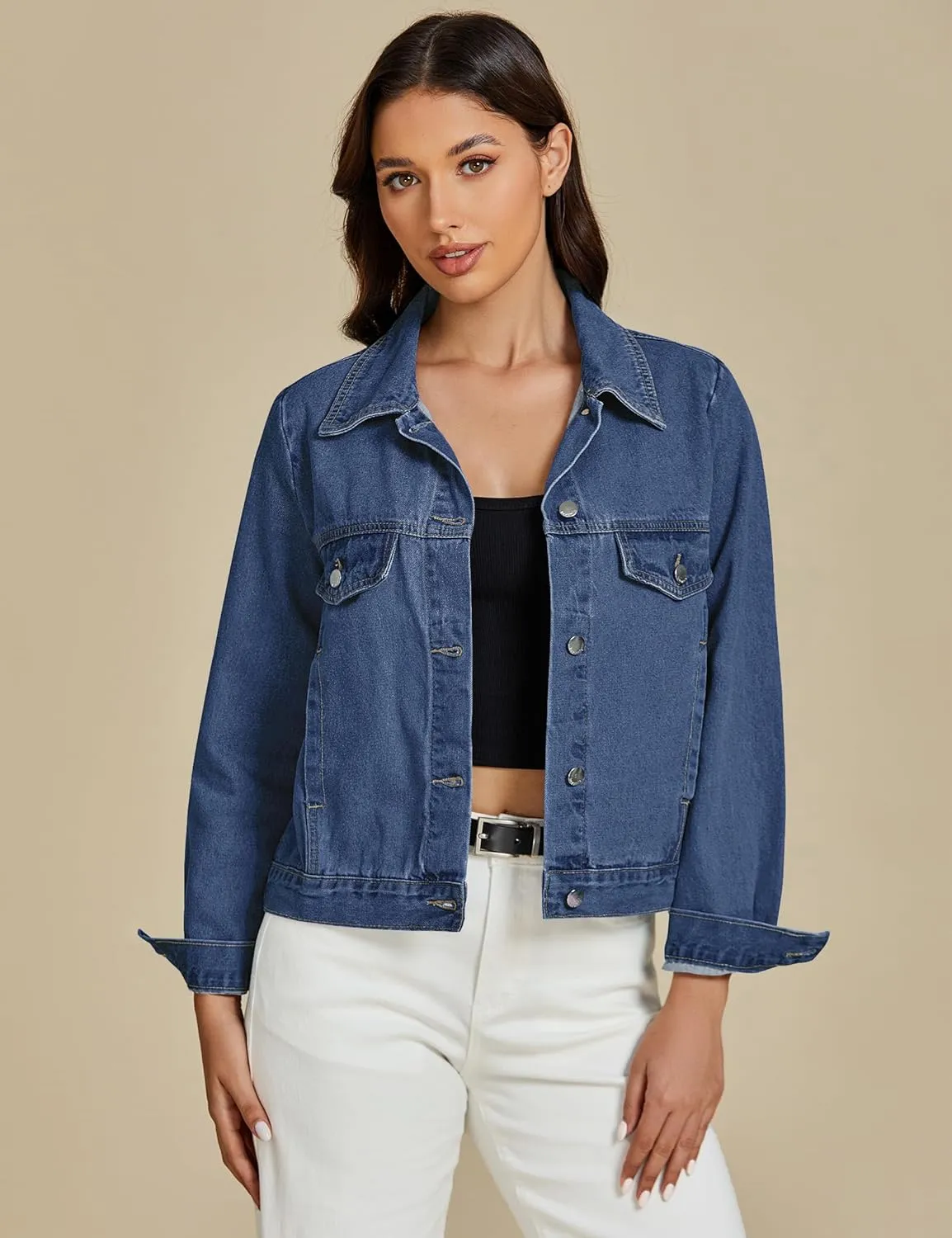 luvamia Denim Jackets for Women Trendy Casual Button Down Relaxed Fit Western Trucker Distressed Jean Jacket with Pocket