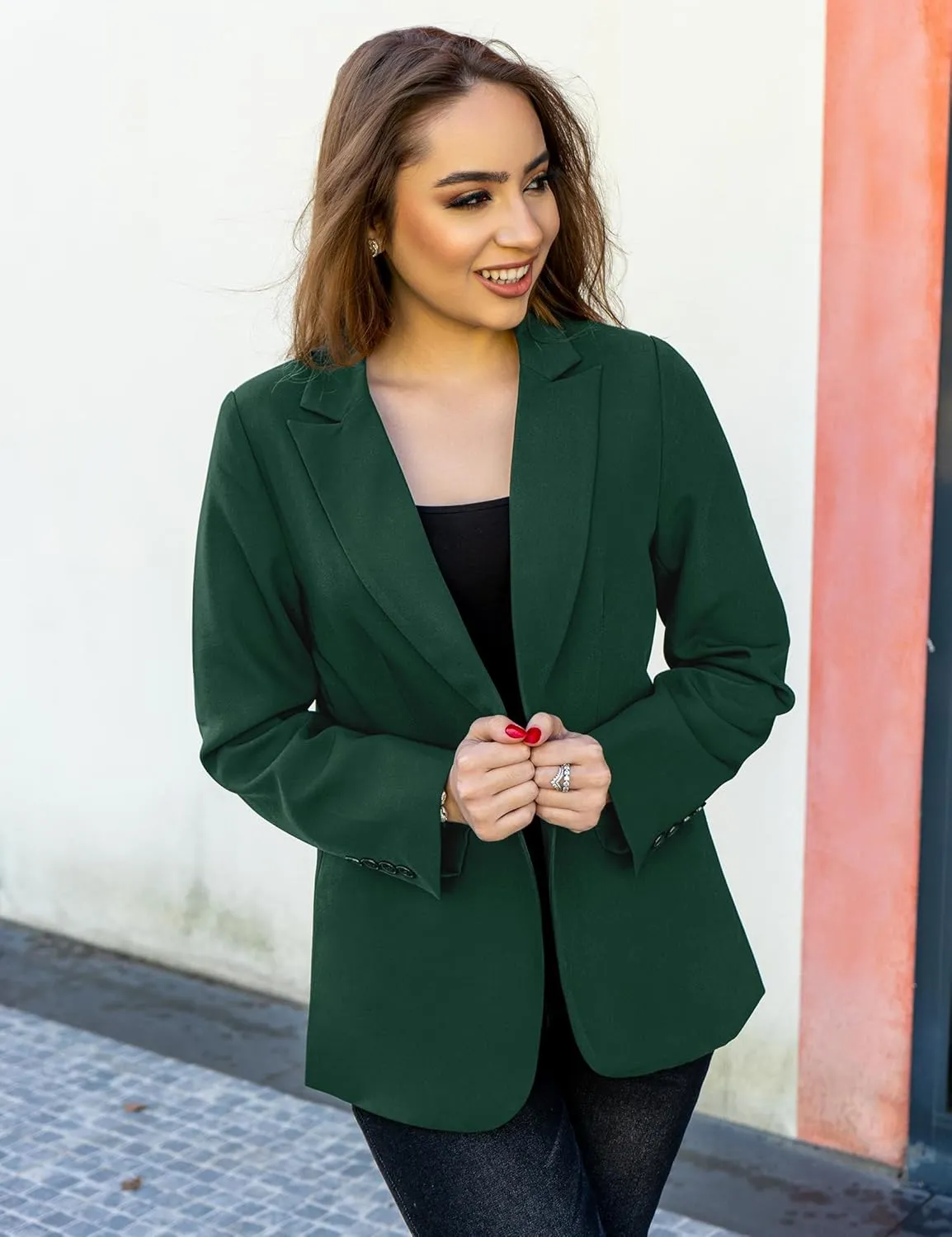 luvamia Dressy Blazers for Women Button Long Sleeve Lapel Business Casual Outfits Office Work Suit Blazer with Pockets