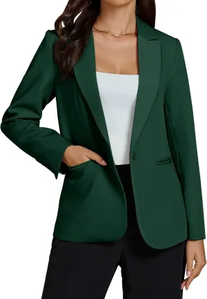 luvamia Dressy Blazers for Women Button Long Sleeve Lapel Business Casual Outfits Office Work Suit Blazer with Pockets