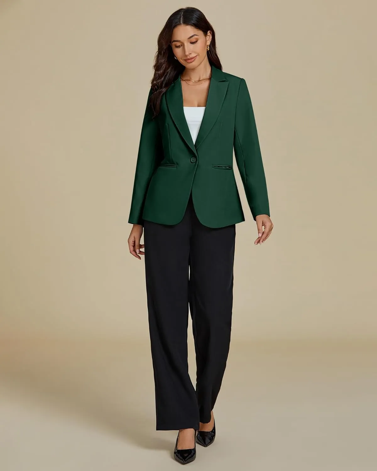 luvamia Dressy Blazers for Women Button Long Sleeve Lapel Business Casual Outfits Office Work Suit Blazer with Pockets