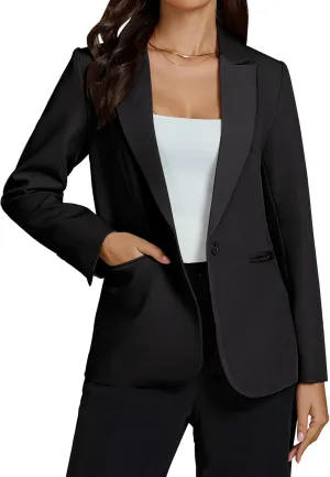 luvamia Dressy Blazers for Women Button Long Sleeve Lapel Business Casual Outfits Office Work Suit Blazer with Pockets