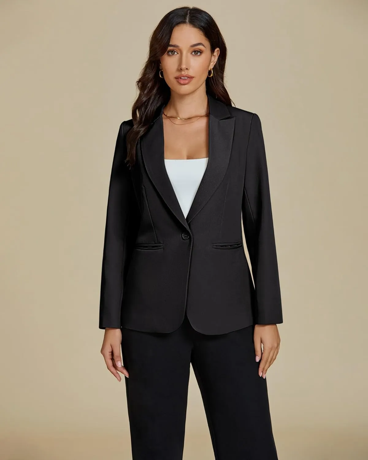 luvamia Dressy Blazers for Women Button Long Sleeve Lapel Business Casual Outfits Office Work Suit Blazer with Pockets
