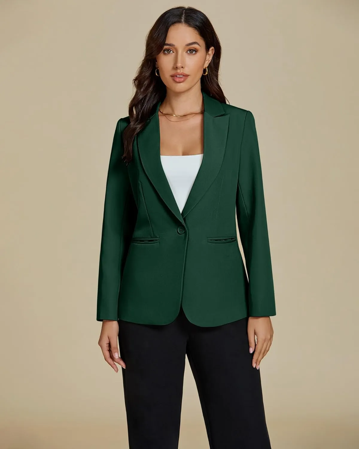 luvamia Dressy Blazers for Women Button Long Sleeve Lapel Business Casual Outfits Office Work Suit Blazer with Pockets