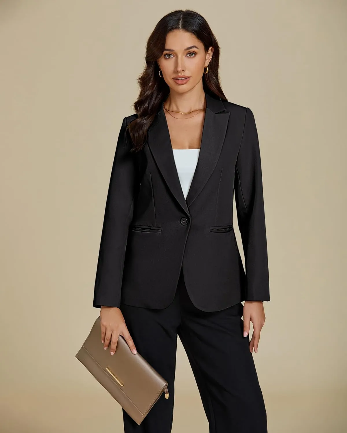 luvamia Dressy Blazers for Women Button Long Sleeve Lapel Business Casual Outfits Office Work Suit Blazer with Pockets