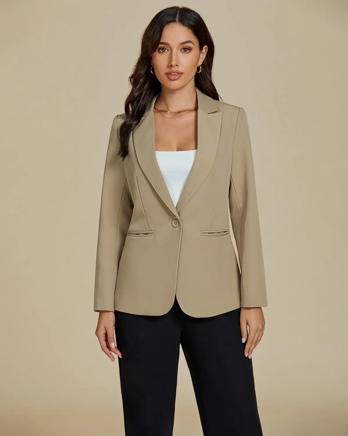 luvamia Dressy Blazers for Women Button Long Sleeve Lapel Business Casual Outfits Office Work Suit Blazer with Pockets