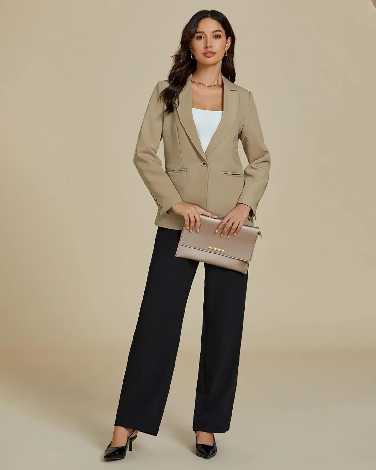 luvamia Dressy Blazers for Women Button Long Sleeve Lapel Business Casual Outfits Office Work Suit Blazer with Pockets