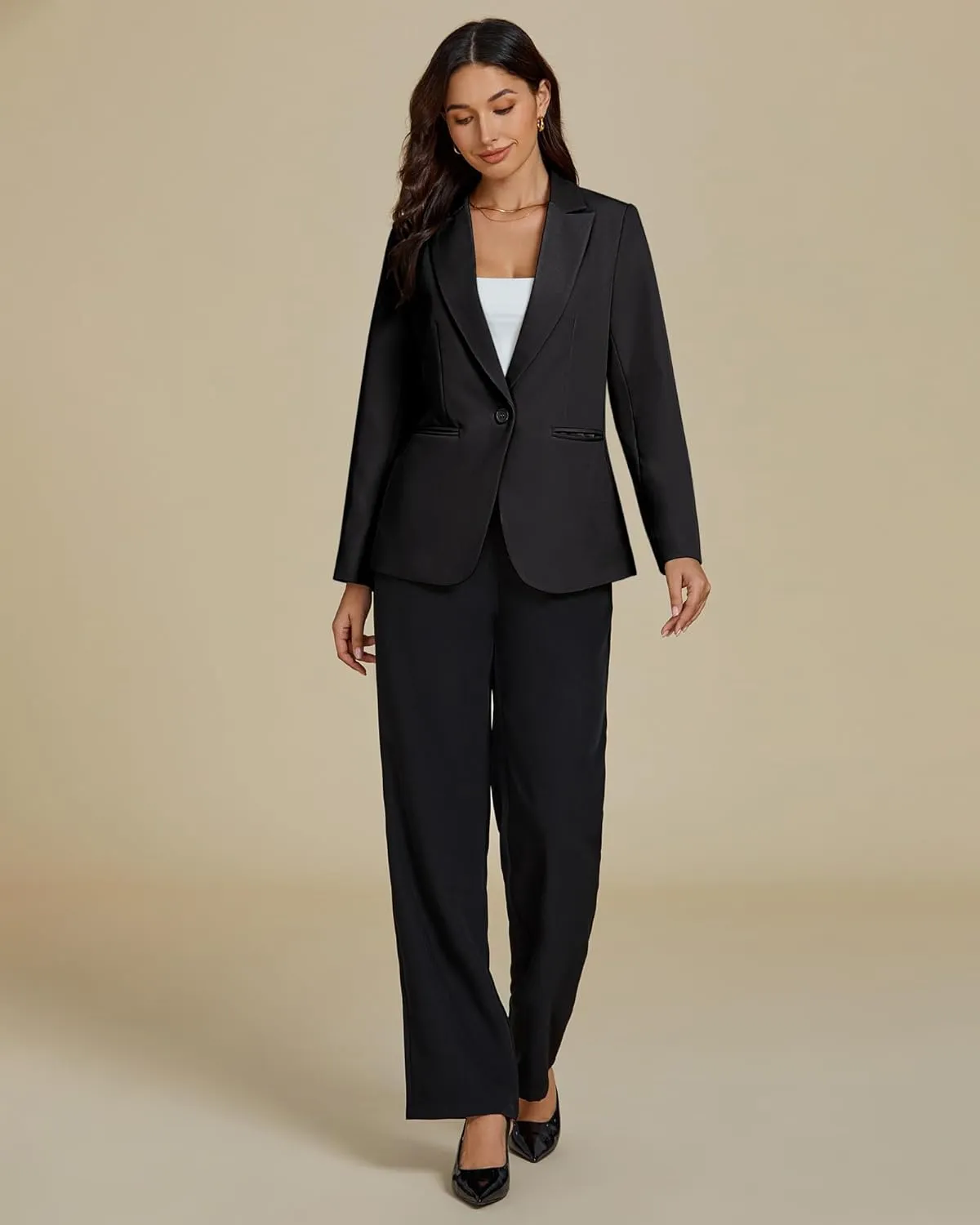 luvamia Dressy Blazers for Women Button Long Sleeve Lapel Business Casual Outfits Office Work Suit Blazer with Pockets